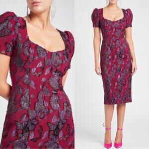 REBECCA VALLANCE Kassia Floral Magenta Jacquard Brocade Midi Dress Size 2